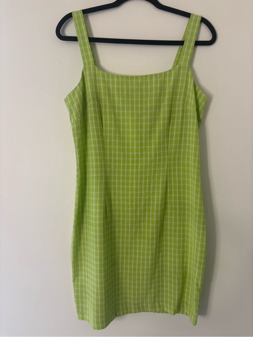 Square-Neck Mini Dress in Lime Green Plaid